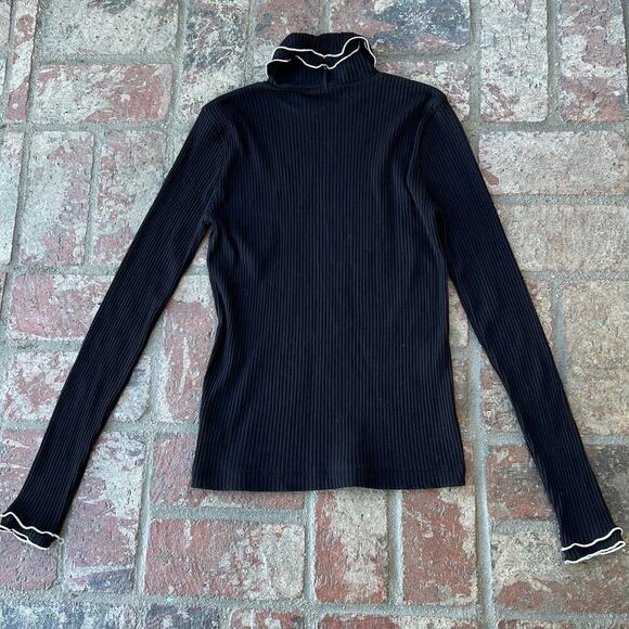 J. Crew Ribbed Black Top White Trim Long Sleeve Blouse Size XS - Picture 3 of 3